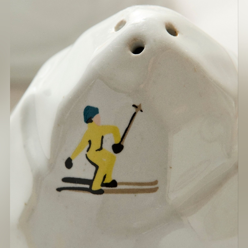West Elm St. Jude Holiday Skiers Stoneware Salt & Pepper Shakers Set NEW - Picture 2 of 3